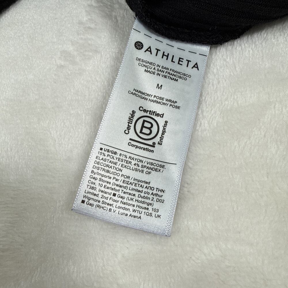 Athleta Harmony Pose Wrap M Black Ribbed Hooded Cardigan Open Front Thumbholes - Picture 6 of 15